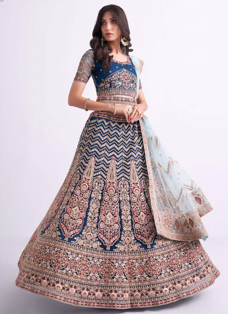 Persian Blue Colour Bridal Heritage Premium 2 Alizeh New Latest Designer Exclusive Net With Silk Lehenga Choli Collection 1061